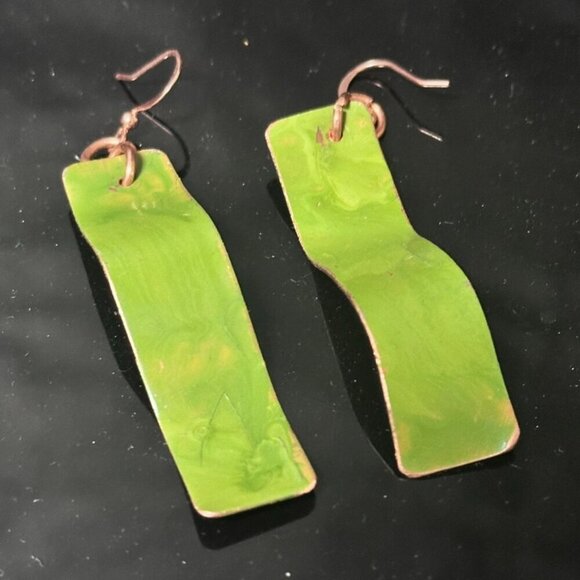 Solid Copper Green Patina Earrings Drop Handmade OOAK Rustic Boho Artisan Forged - Picture 1 of 7